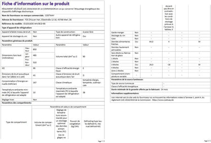 Réfrigérateur À Double Porte 90 L, Réfrigération Rapide, Économie D'Énergie, Réfrigérateur En Métal Avec 7 Niveaux De Température, 48,5 X 49,5 X 86 Cm (Blanc)