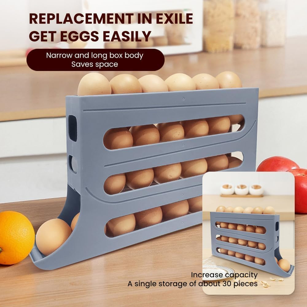 Porte-Œufs Incliné À 4 Niveaux Pour Réfrigérateur, Support À Œufs À Défilement Automatique, Boîte De Rangement Multifonction Peu Encombrante, Distributeur D'Œufs De Grande Capacité (Blanc)