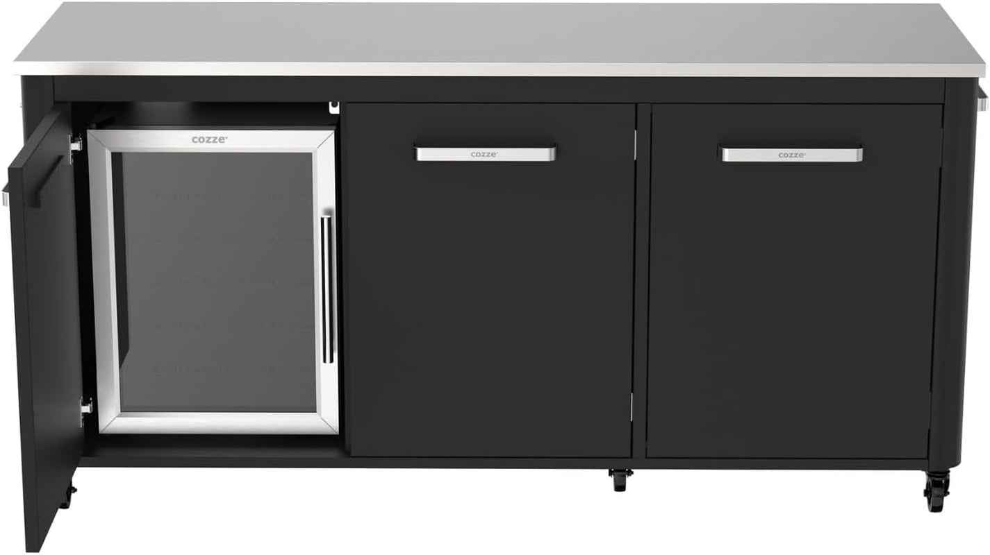 ® Réfrigérateur 60L – Porte Vitrée & Cadre Acier Inoxydable – Frigo Compact Pour Cuisine Extérieure – Silencieux 46Db – Classe Énergétique G – Design Noir