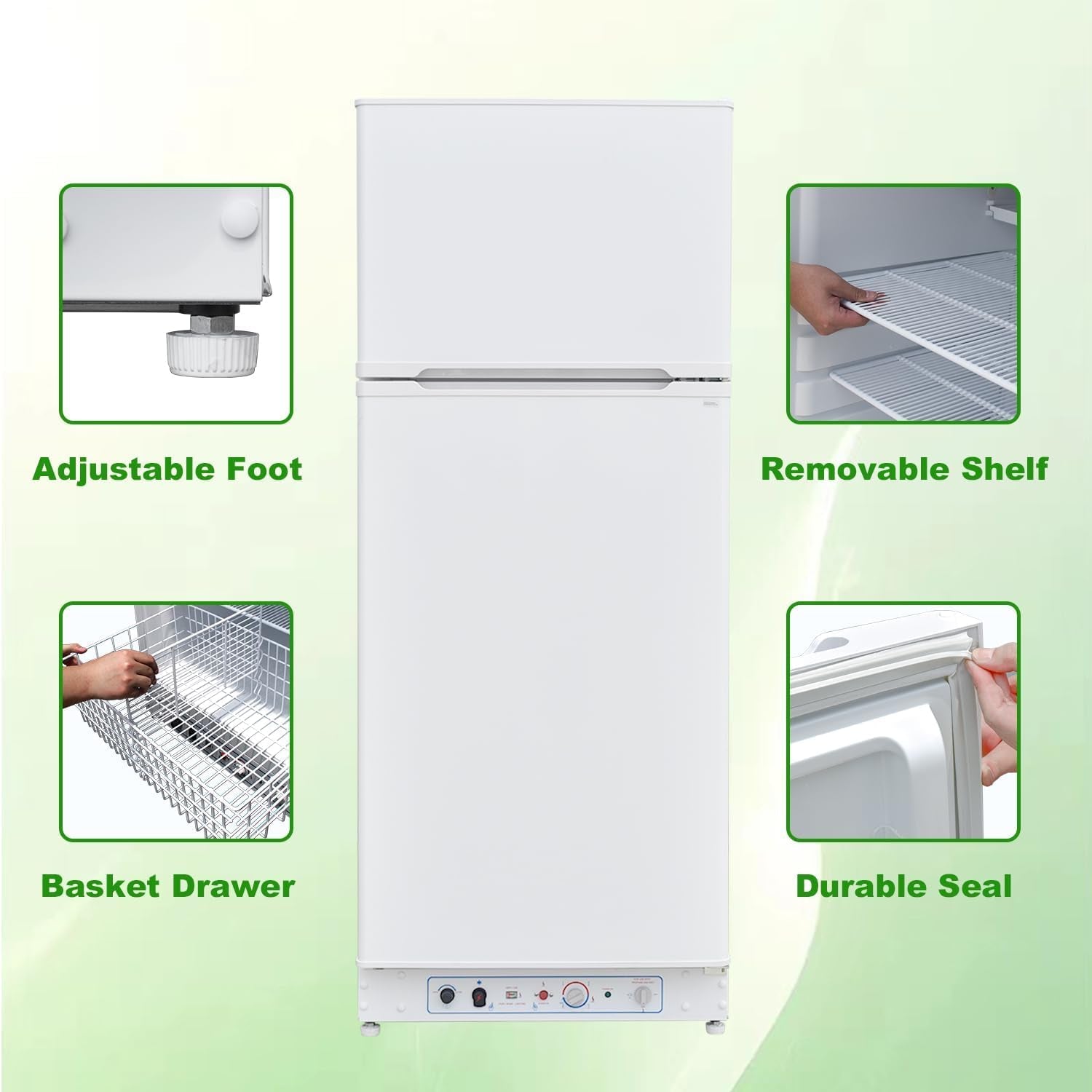 Frigo Gaz Avec Congélateur, 265L, Réfrigérateur Congélateur Gaz/220V, Frigo Congélateur Combiné, Frigo Camping Gaz Pour Camping-Car, Garage, Caravane, Mobile-Home, Blanc