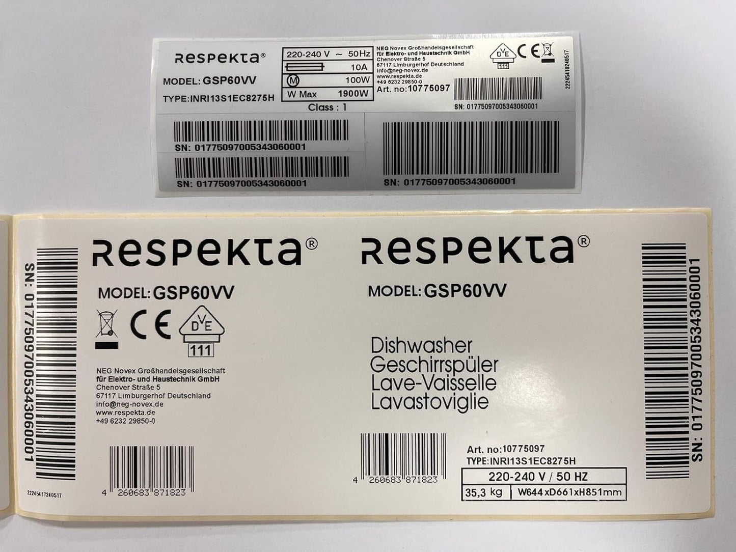 Respekta Lave-Vaisselle Entièrement Intégré 60 Cm / Lave-Vaisselle Encastré Avec Panier À Couverts / 4 Programmes / Départ Différé / 12 Couverts / GSP60VV / Silencieux 49 Db