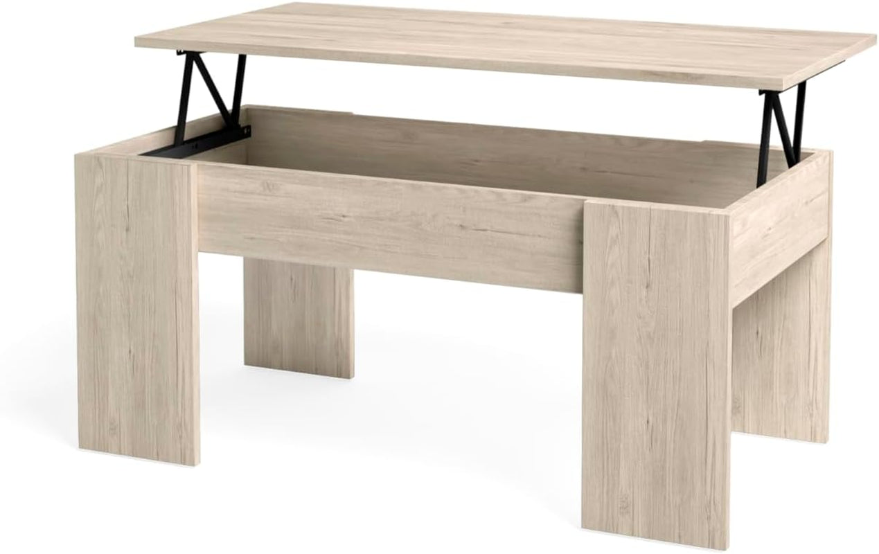 Table Basse Relevable Bois Clair. 100 X 45 X 50 Cm. Table De Salon Avec Compartiment Moderne. Table Basse Avec Plateau Relevable