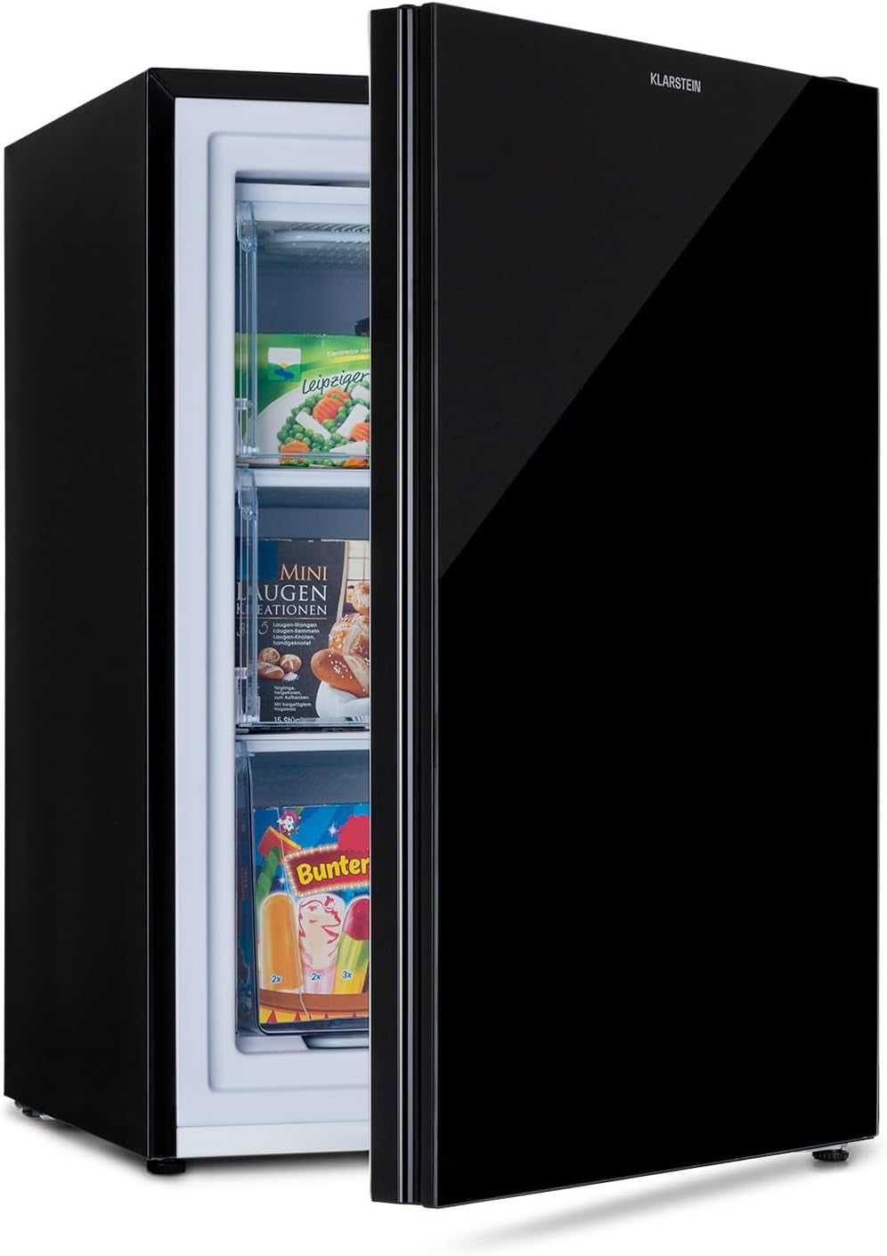 Pluto – Congélateur 1 Zone De Refroidissement, Thermostat À 5 Niveaux, 0 À -18 ° C, Avec Façade En Verre, Pieds Réglables En Hauteur, Silencieux, Volume 80 Litres - Noir