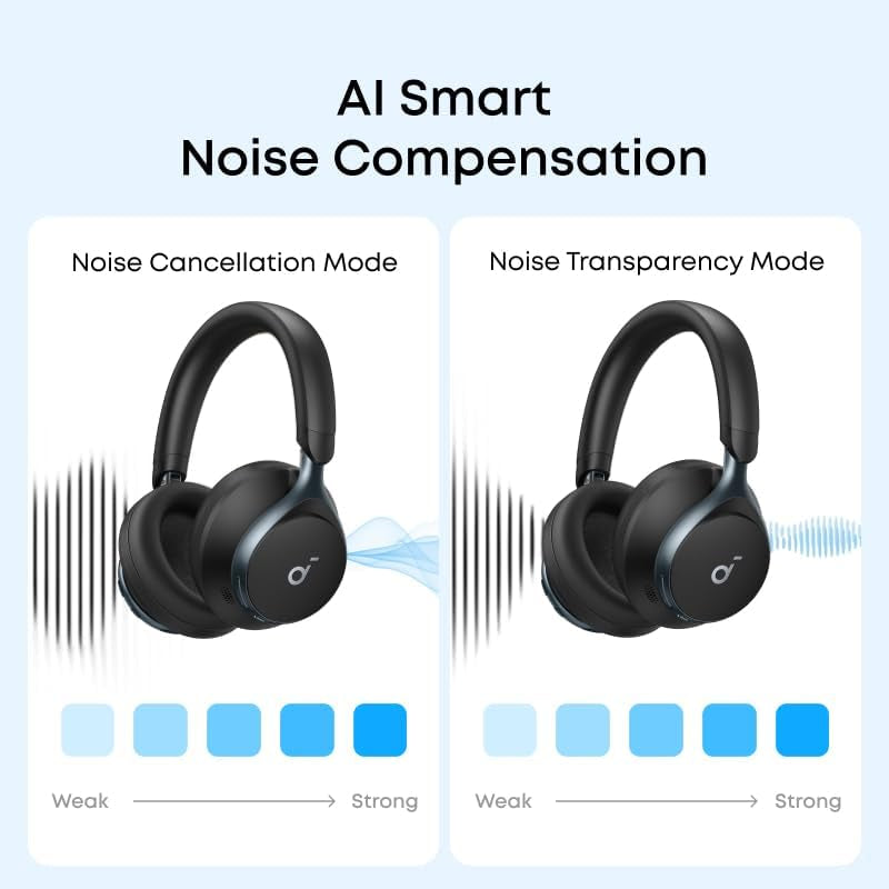 Par Anker Space One Casque Bluetooth Sans Fil | Réduction De Bruit Active Adaptative by Anker, Réduction Des Voix Humaine 2X plus Efficace, ANC 46H, Application, LDAC Hi-Res