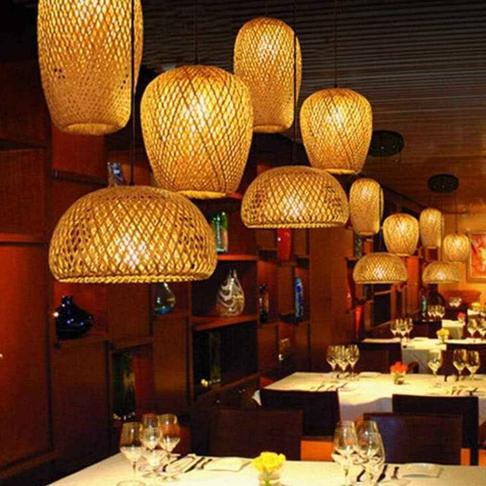 Lustre Industriel 3 Lampes Suspendue Bambou Tissé À La Main Lampe Vintage Pendentif Rotin Lampe À Suspension Abat-Jour En Osier Naturel Luminaire Plafonnier E27 Pour Chambre Salon Cuisine Salle