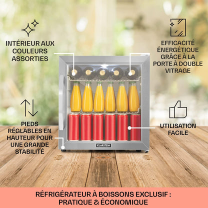 Mini Frigo De Chambre Et Bureau Pour Boisson, Petit Frigo Silencieux, Refrigerateur Mini Bar 47L, Petit Réfrigérateur Camping, Étagères Réglables, Ondulés Pour Le Vin, Cannette, Beer Fridge