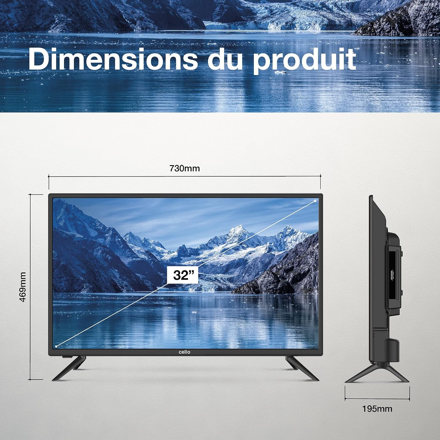 TV 32 Pouces LED HD Ready Avec Lecteur DVD Intégré – Triple Tuner DVB-T2/S2/C, USB Enregistrement, 3X HDMI, Non Smart, Design Compact