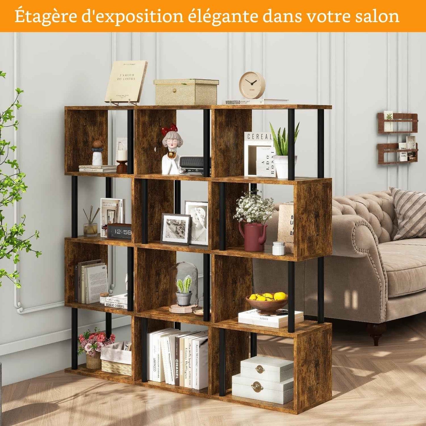 Bibliothèque En Forme De S, Étagère À 5 Niveaux,Marron WBC015H | Meuble De Rangement Bibliothèque Bois Moderne Pour Salon Chambre À Coucher Bureau À Domicile