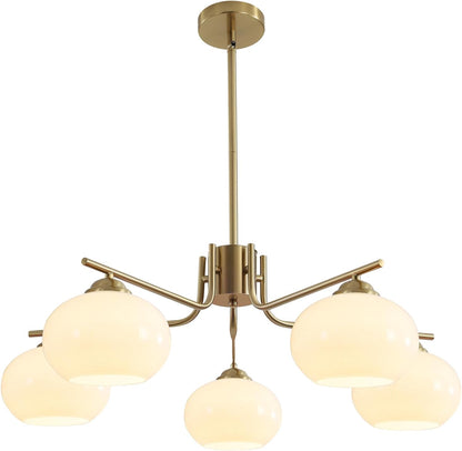 Lighting Lustre À 5 Lumières Globe Flush Mount Sputnik Luminaires Modernes En Suspension En Laiton Doré Appareil D'Éclairage Avec Globe En Verre Laiteux Lustre Pour L'Îlot De Cuisine