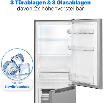 Bomann KG 7331 Réfrigérateur / Congélateur, 173 L, Avec Éclairage Intérieur LED, Bac À Légumes Transparent, En Acier Inoxydable