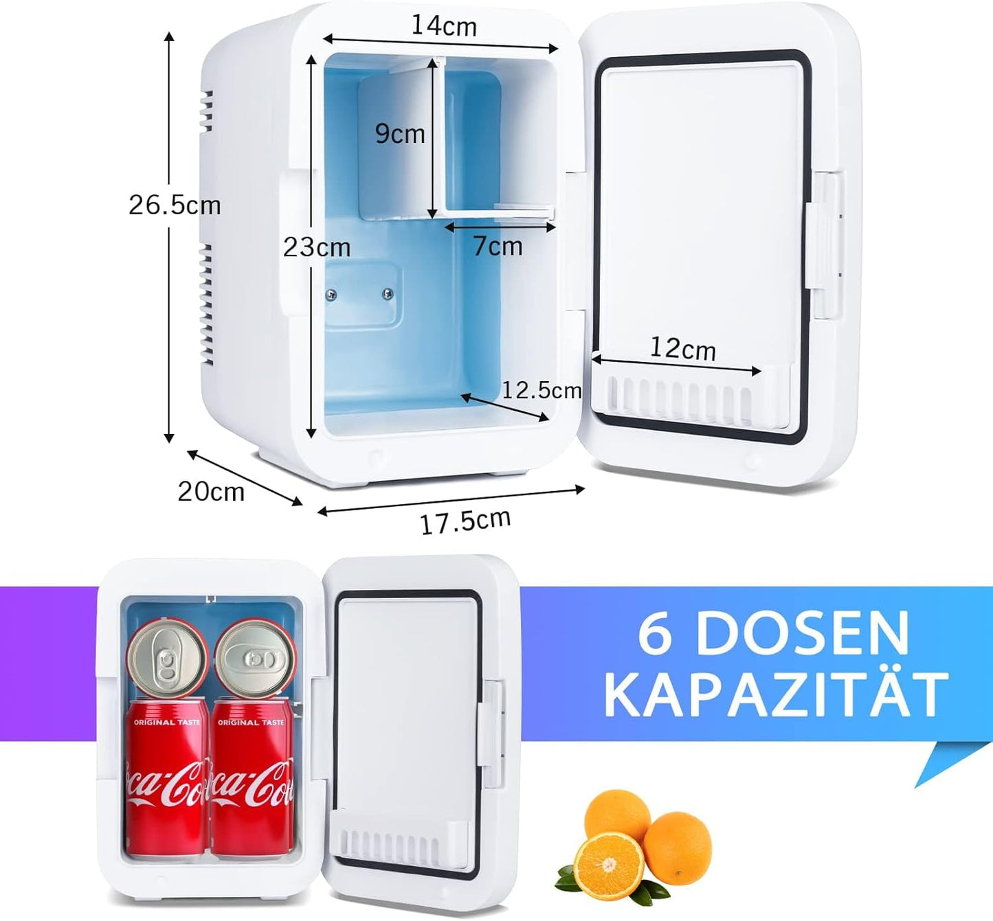 YOURLITE Mini Frigo De Chambre 2 En 1 4 Litres, Refroidissement Et Chauffage, Mini Réfrigérateur Portable AC/DC Convient Pour Conserver Les Aliments, Adapté Pour Chambre À Coucher, Bureau