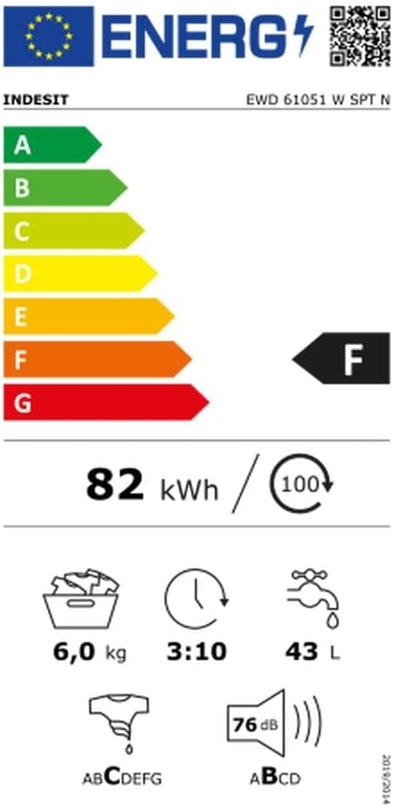 Indesit EWD 61051 W SPT N Lavadora Independiente Carga Frontal 6 Kg 951 RPM F Blanco