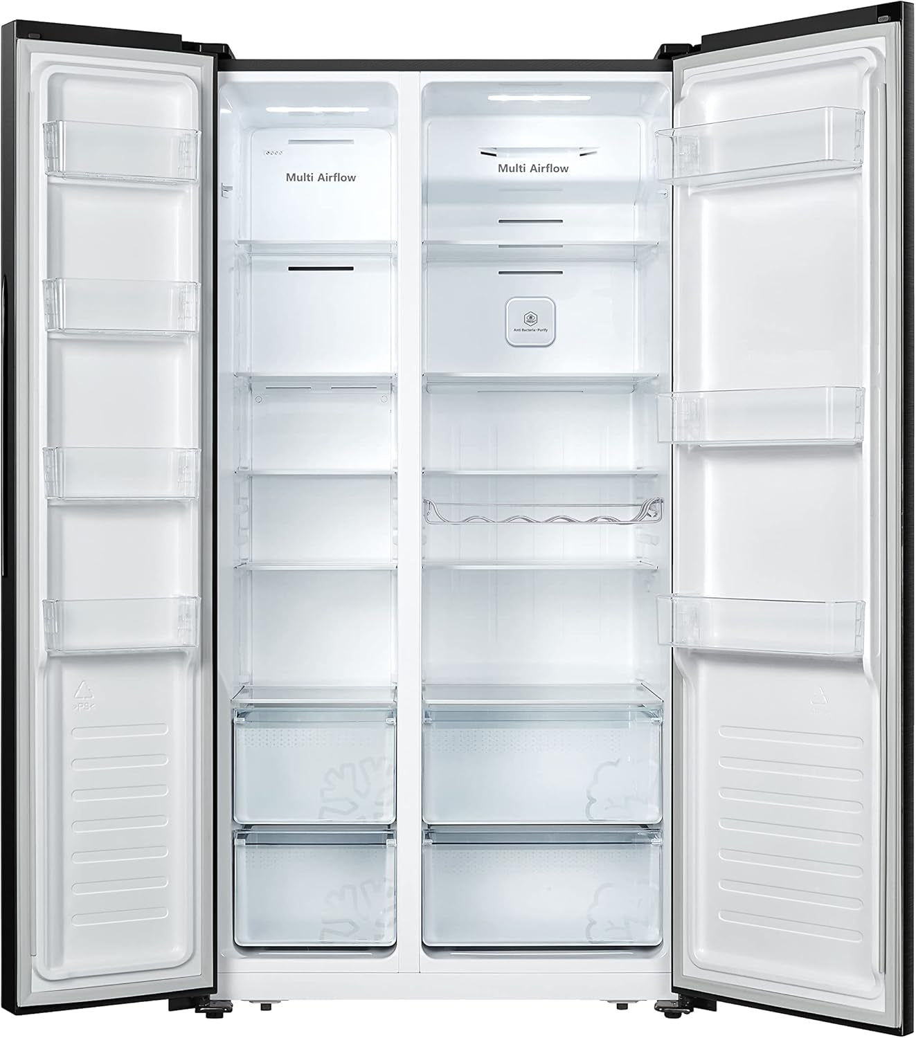 Hisense RS677N4BFD Congélateur Side by Side, Compresseur Inverter, Porte-Bouteille, 2 Freshzone/Compartiment À Légumes/Réfrigérateur 334 L/Congélateur 185 L/41 Db/247 Kwh/An, Noir