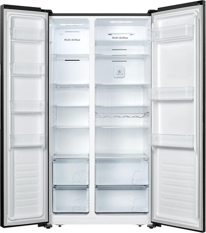 Hisense RS677N4BFD Congélateur Side by Side, Compresseur Inverter, Porte-Bouteille, 2 Freshzone/Compartiment À Légumes/Réfrigérateur 334 L/Congélateur 185 L/41 Db/247 Kwh/An, Noir