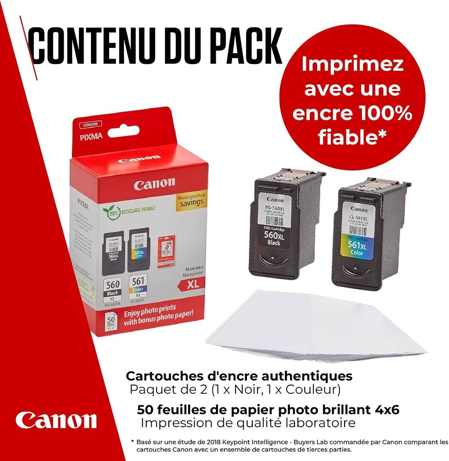 Canon PG-560XL + CL-561XL Fine Cartouches D'Encre D'Origine + Papier Photo | 14.3Ml + 12.2Ml Encre Authentique Haute Capacité Et Papier Photo - Pour PIXMA Ts5350I, Ts7450I, Ts5350A, TS5350 Et plus !