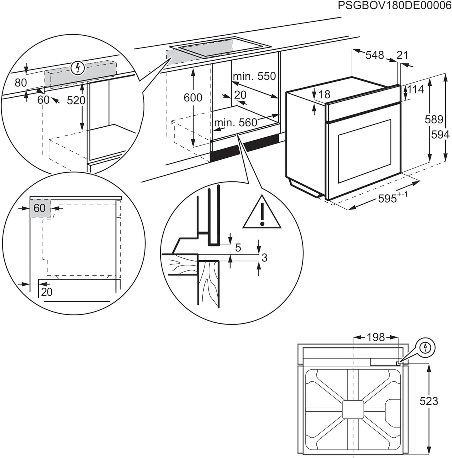 BEE435111M Four Électrique Multifonction, Intégrable, Nettoyage Aquaclean, 9 Fonctions, Cuisson Multi-Niveaux, Écran LCD Tactile, Ventilateur XXL, Capacité 72 L, Inox, Classe A+