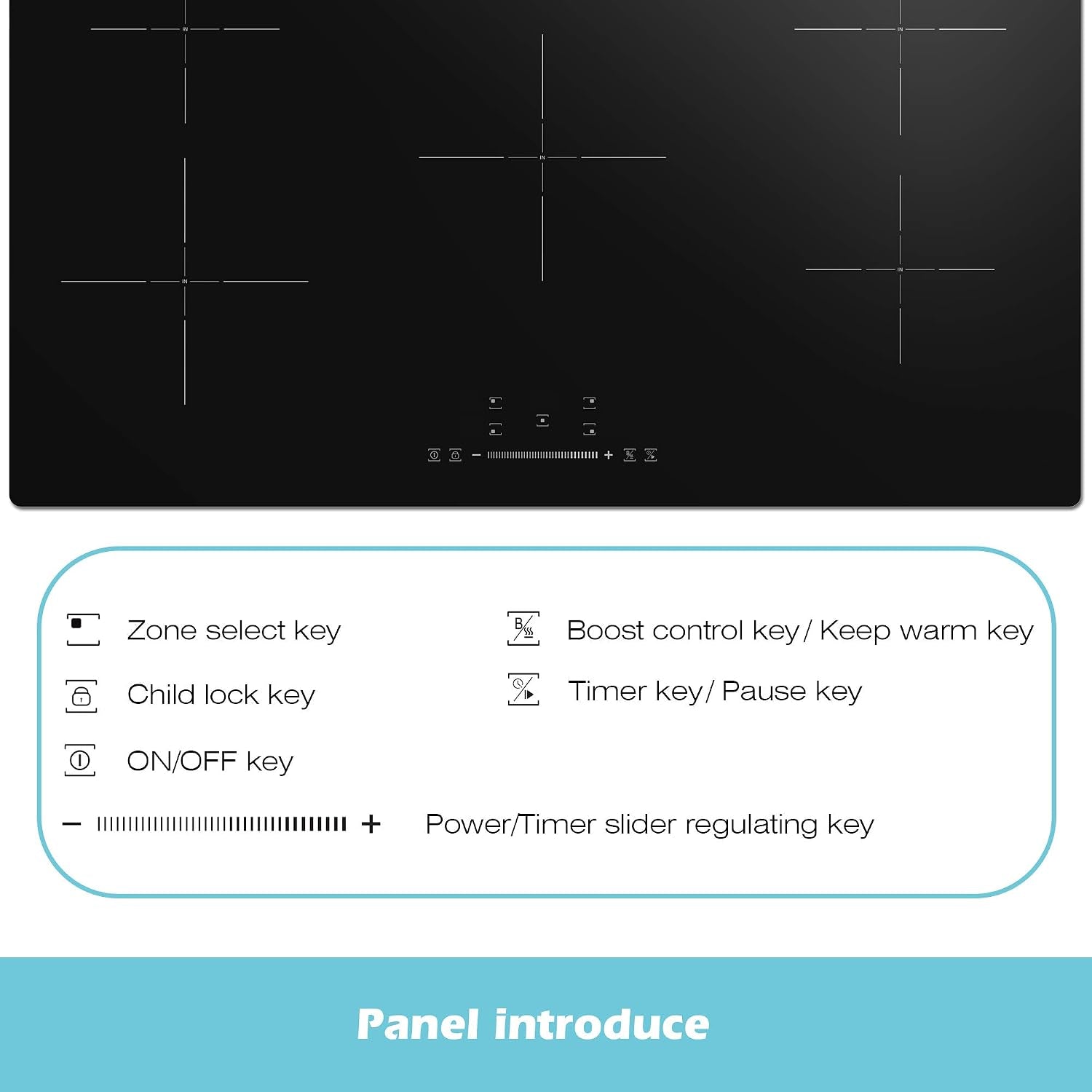 Plaque Induction 90 Cm, Plaque De Cuisson Induction 5 Feux, 9300W Avec Protection Contre L'Arrêt Automatique, Minuterie, Sécurité Enfants, Commande Tactile, 220-240V