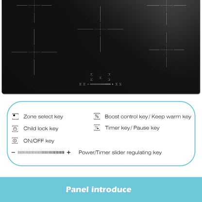 Plaque Induction 90 Cm, Plaque De Cuisson Induction 5 Feux, 9300W Avec Protection Contre L'Arrêt Automatique, Minuterie, Sécurité Enfants, Commande Tactile, 220-240V