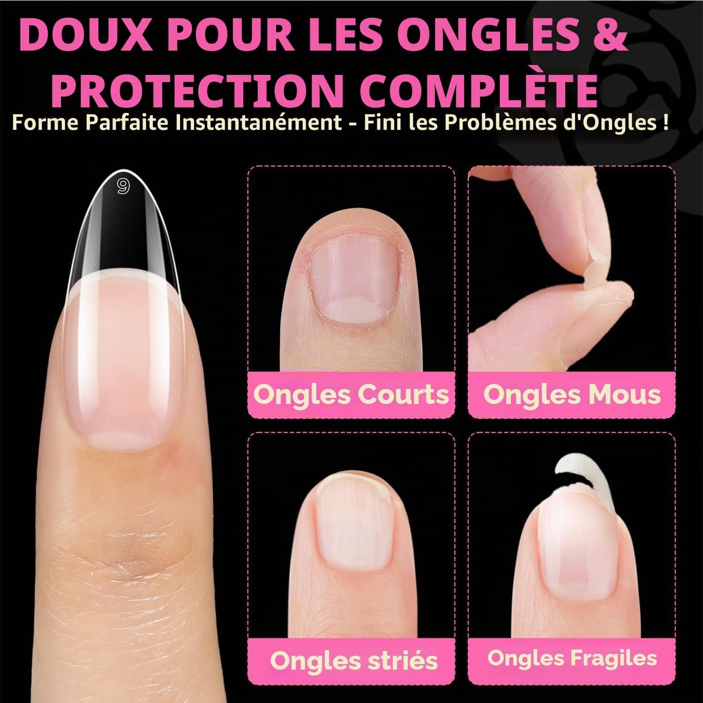 Capsule Américaine Ongles Amande Moyenne 504 Pièces | Faux Ongles Couverture Totale, Gel Souple Sans Courbure En C, Idéal Pour Extensions D’Ongles Et DIY À La Maison 12 Tailles