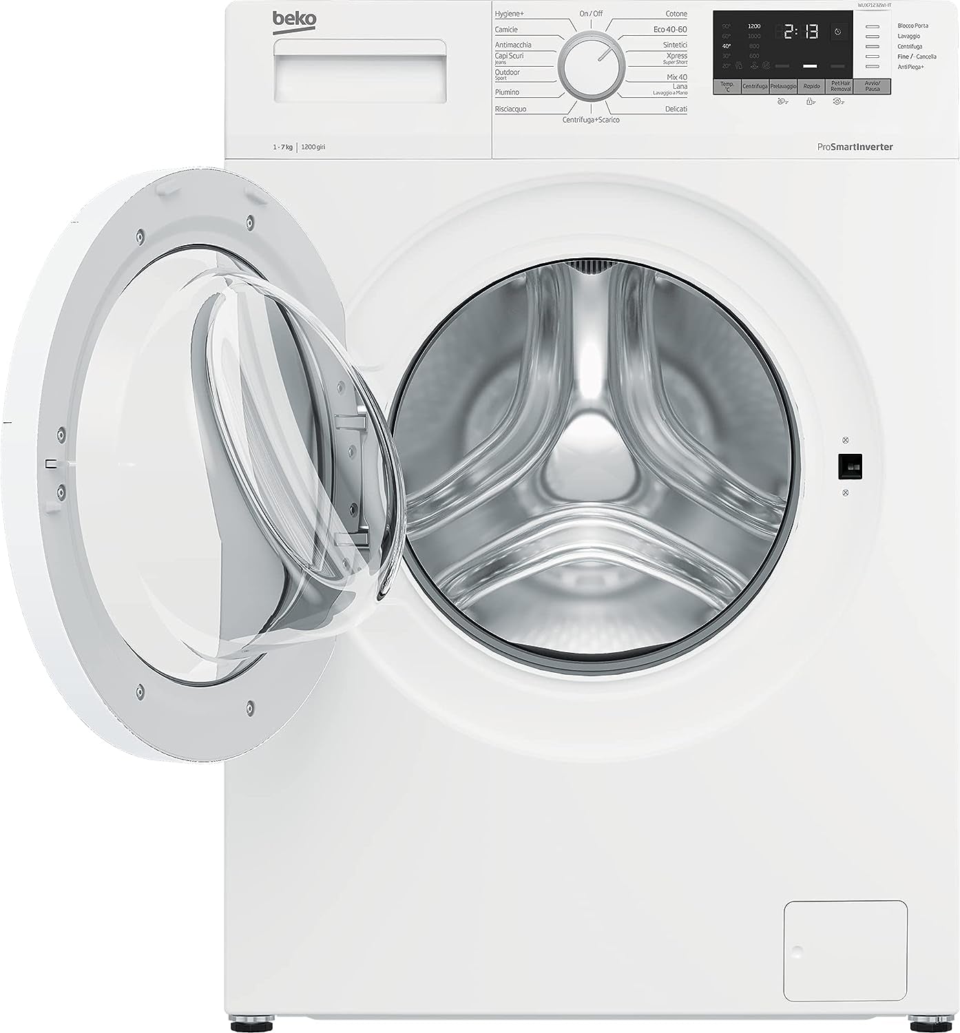 Beko - WUX71232WI-IT - Machine À Laver Standard 7 Kg, 1200 Tr/Min, 15 Programmes, Écran Smart Touch - Blanc, 60 X 49 X H84 Cm