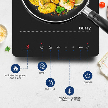 Plaque À Induction Portable, Plaque De Cuisson À Induction 2100W, Table Induction 1 Foyers, Avec Minuterie, Verrou Enfants (Plaque 1 Feux -B)
