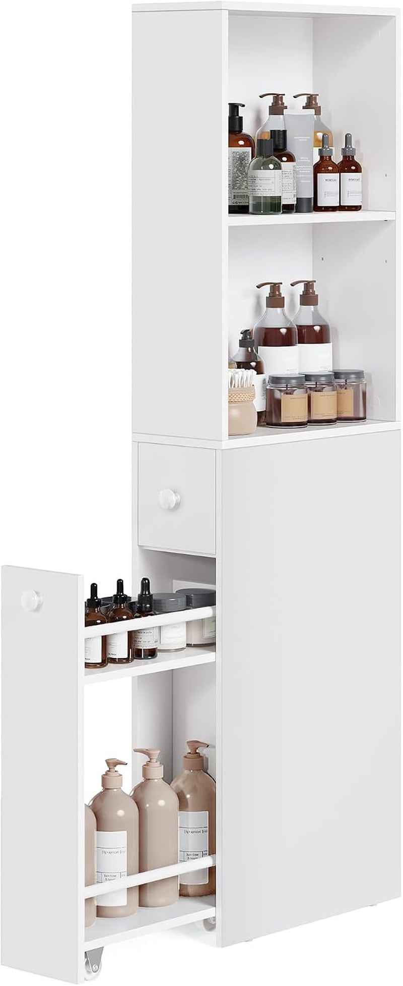 Custos Collection - Meuble De Salle De Bain Haut Et Fin, Colonne De Rangement Avec Tiroirs Et Étagère Réglable, Armoire Pour Petits Espaces, Style Moderne, Blanc Classique BBK567T14V1