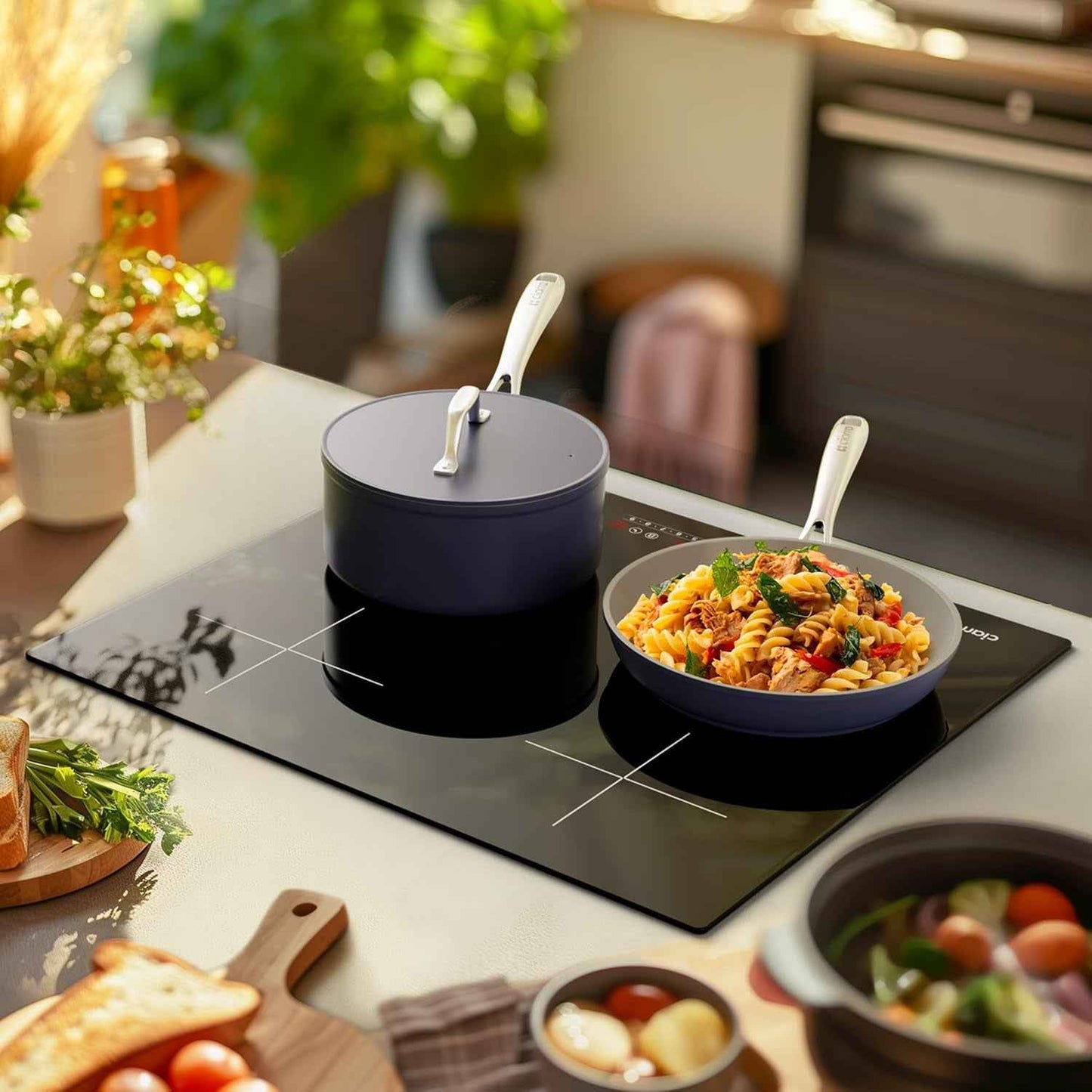 Plaque De Cuisson Induction 4 Foyers 7200W Fonction Boost | Puissance Limitée, Contrôle Slider, Fonction Pause, Minuteur, Sécurité Enfant