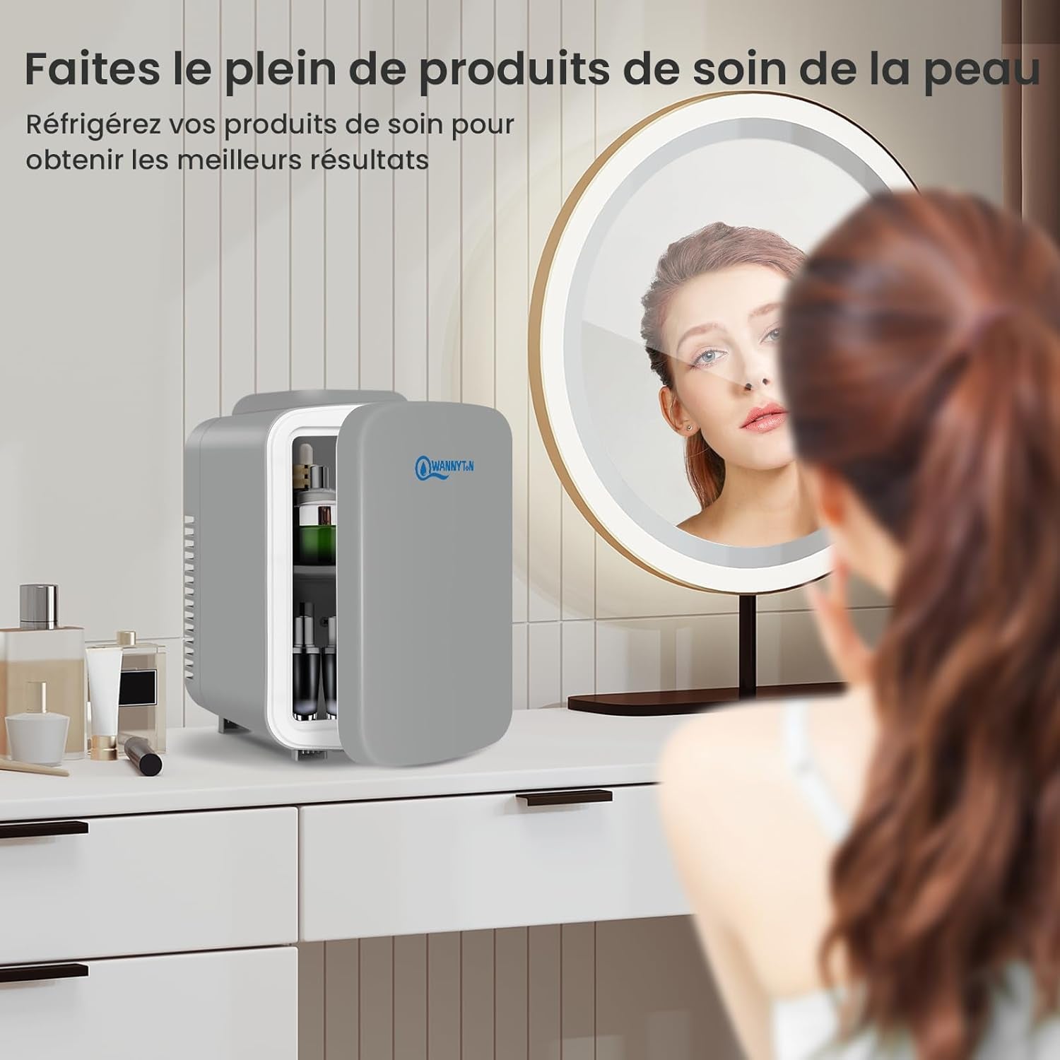 4L Mini Frigo, Petit Réfrigérateur Portable, Réfrigérateur Cosmétique, Frigo Mignon, Fonction Froid/Chaud Pour Bureau, Chambre, Voiture, Voyage, 220V/12V, Gris, 24,5X18,5X27Cm