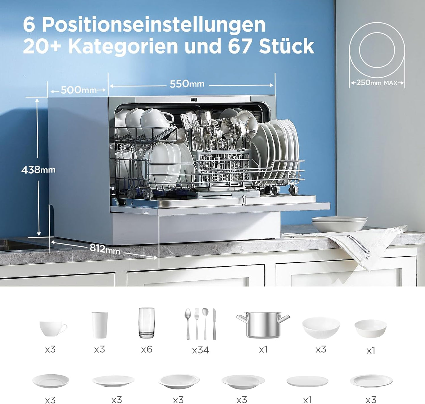ST 3.6F Wi Lave-Vaisselle Mini Compact De Table, 6 Programmes De Lavage, Départ Différé, Fonction Séchage Supplémentaire, Contrôle IOT, Idéal Pour Les Petits Appartements