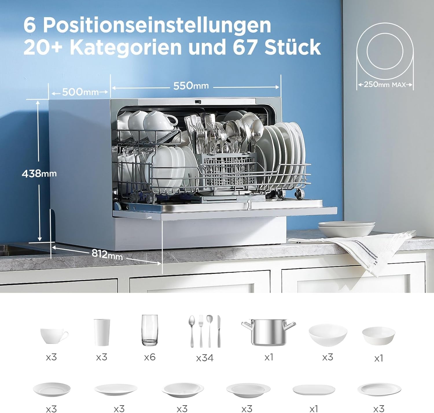 ST 3.6F Wi Lave-Vaisselle Mini Compact De Table, 6 Programmes De Lavage, Départ Différé, Fonction Séchage Supplémentaire, Contrôle IOT, Idéal Pour Les Petits Appartements
