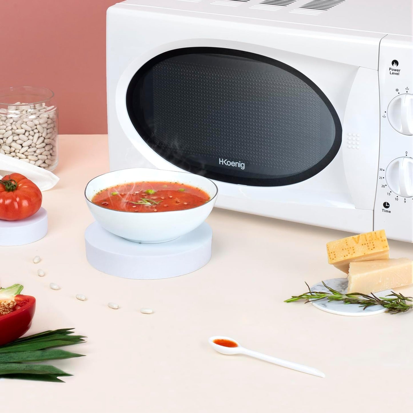Micro-Ondes Compact 20L VIO6 Blanc, Puissant 700W, Plateau Tournant 24,5Cm, Multifonction 5 Niveaux De Chauffe Et Fonction Décongélation, Minuterie Jusqu'À 30Min, Rapide, Plan De Travail