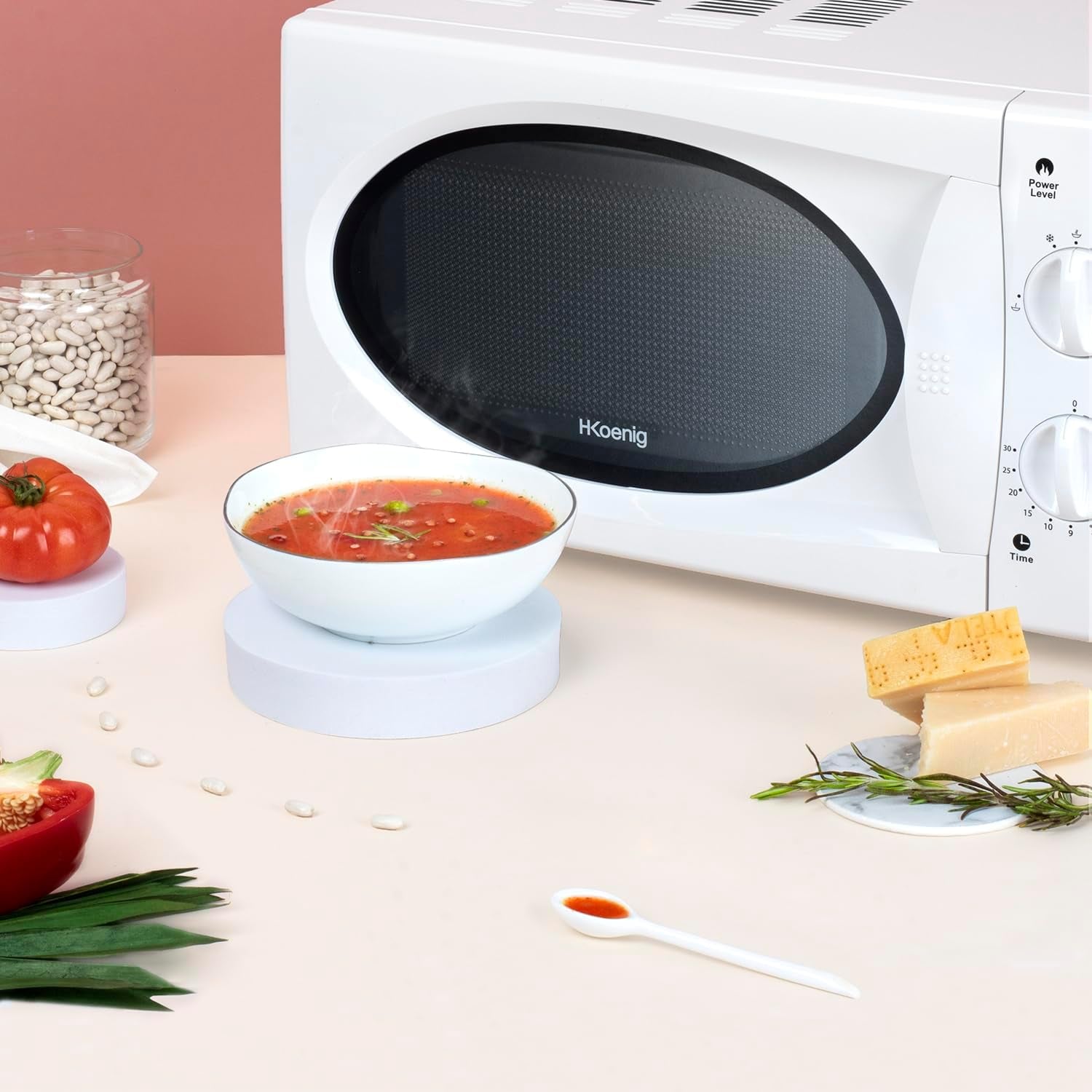 Micro-Ondes Compact 20L VIO6 Blanc, Puissant 700W, Plateau Tournant 24,5Cm, Multifonction 5 Niveaux De Chauffe Et Fonction Décongélation, Minuterie Jusqu'À 30Min, Rapide, Plan De Travail