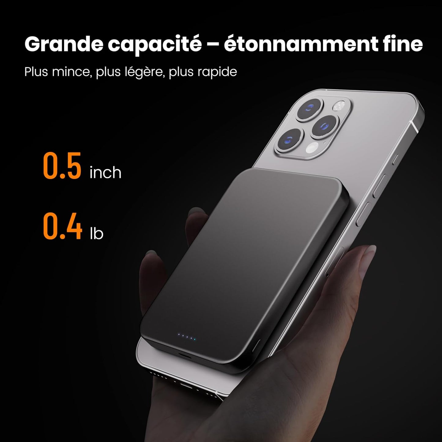 PD20W Chargeur Portable Sans Fil Magnétique 10 000 Mah 14 Mm Design Titane Ultra Fin Avec Entrée Et Sortie USB-C Compatible Avec Iphone 17/16/15/14/13/12 Series (Orange)