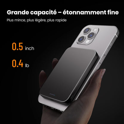 PD20W Chargeur Portable Sans Fil Magnétique 10 000 Mah 14 Mm Design Titane Ultra Fin Avec Entrée Et Sortie USB-C Compatible Avec Iphone 17/16/15/14/13/12 Series (Orange)