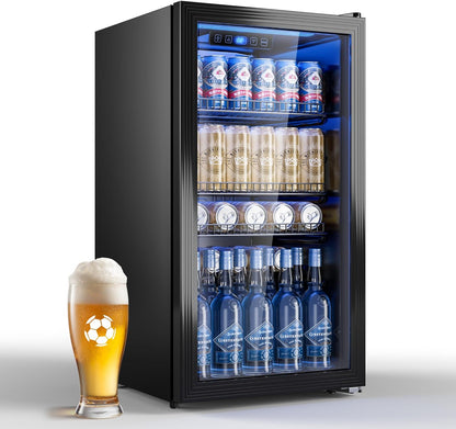 Réfrigérateur À Boissons 90 L Avec Porte Vitrée, Mini Frigo Pour 128 Canettes, Étagères Réglables Pour Bière, Vin Et Soda, Idéal Pour Maison, Bar, Bureau Ou Appartement