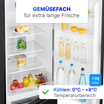 Bomann Réfrigérateur Et Congélateur 269L Noir Kg184-1-Inox/Noir, Capacité Nette : 269 Litres, Contrôle De La Température En Continu, Charnières De Porte À Droite, Interchangeables