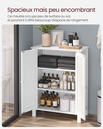 Meuble Salle De Bain Sur Pieds, Armoire De Rangement, Placard Avec 2 Étagères Réglables, 30 X 60 X 80 Cm, Blanc BCB60W