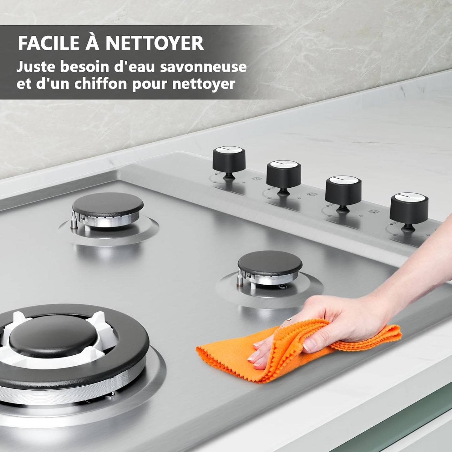 Plaque De Cuisson Gaz 4 Feux Inox, Plaque Gaz 60 Cm Encastrable, 7,8 Kw, Gaz De Ville Et Bouteille, Sécurité Thermocouple, Grille Fonte