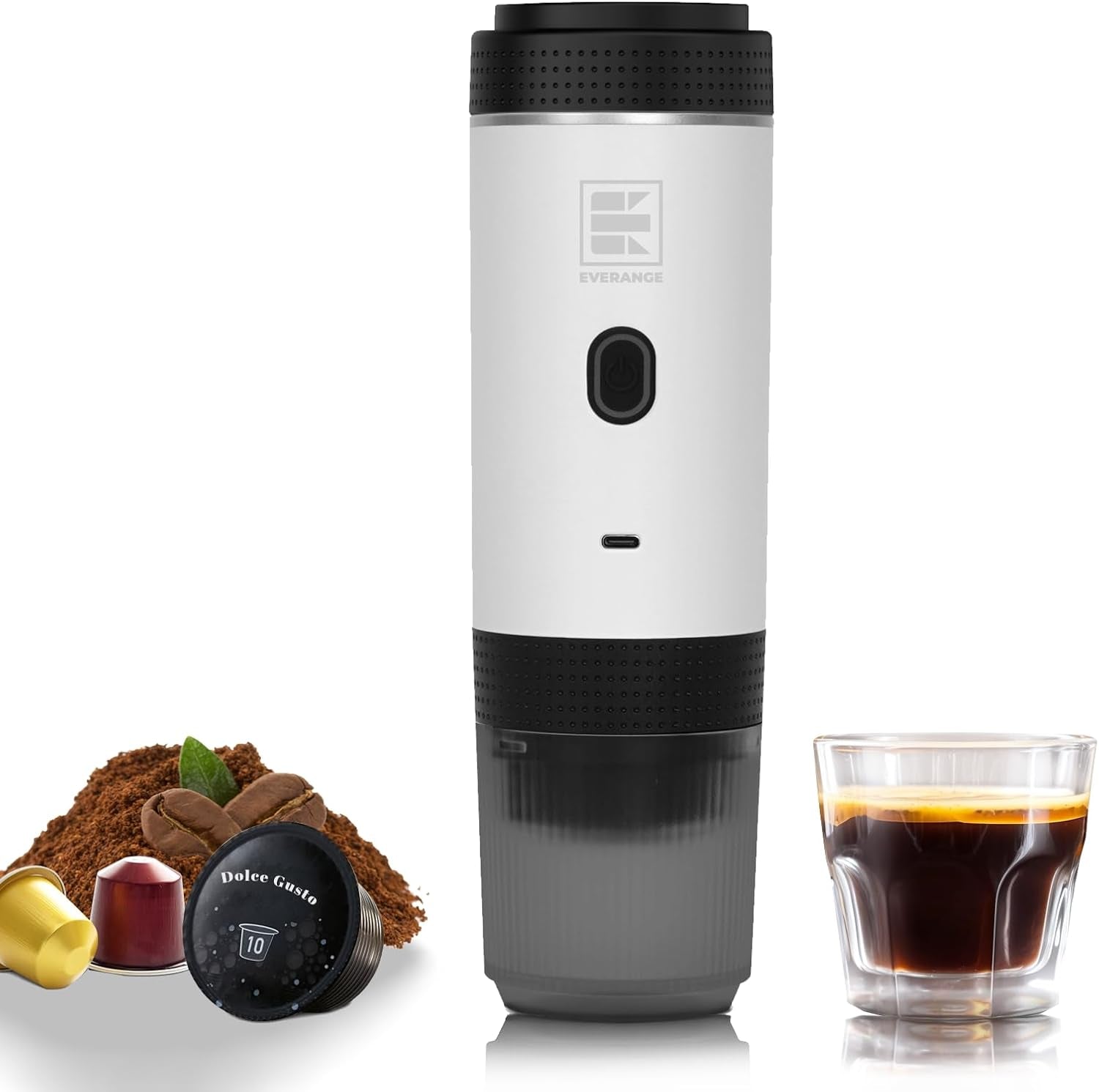 Machine À Expresso Électrique Portable, Cafetière De Voyage Pour Le Camping, Cafetière À Piles Compatible Avec Le Café Moulu Et Les Capsules NS, Blanche