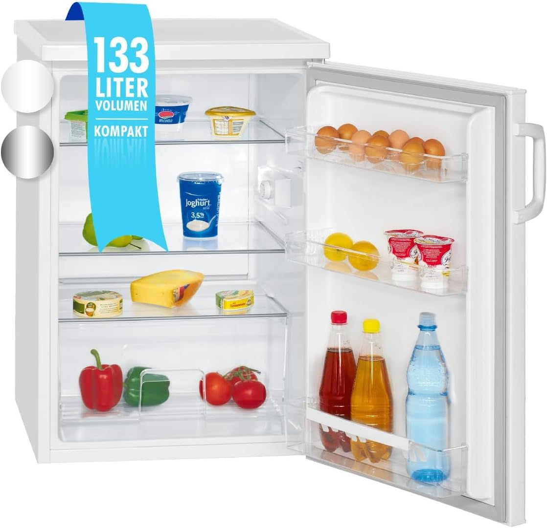 Réfrigérateur 133 L Pose Libre Éclairage LED VS 2195-1, Blanc | Éclairage Intérieur LED, Contrôle De La Température En Continu, 3 Clayettes En Verre, Pose Libre