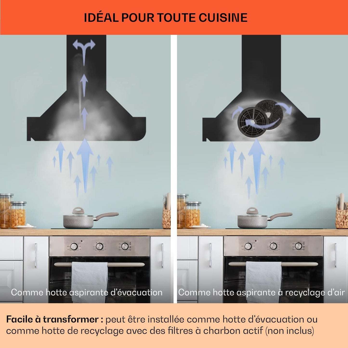Victoria Hotte Aspirante 90 Cm - Hottes De Cuisine Avec Filtre En Aluminium, Débit D'Air Puissant 645M³/H, Eclairage LED, Extracteur D'Air Silencieux, Evacuation