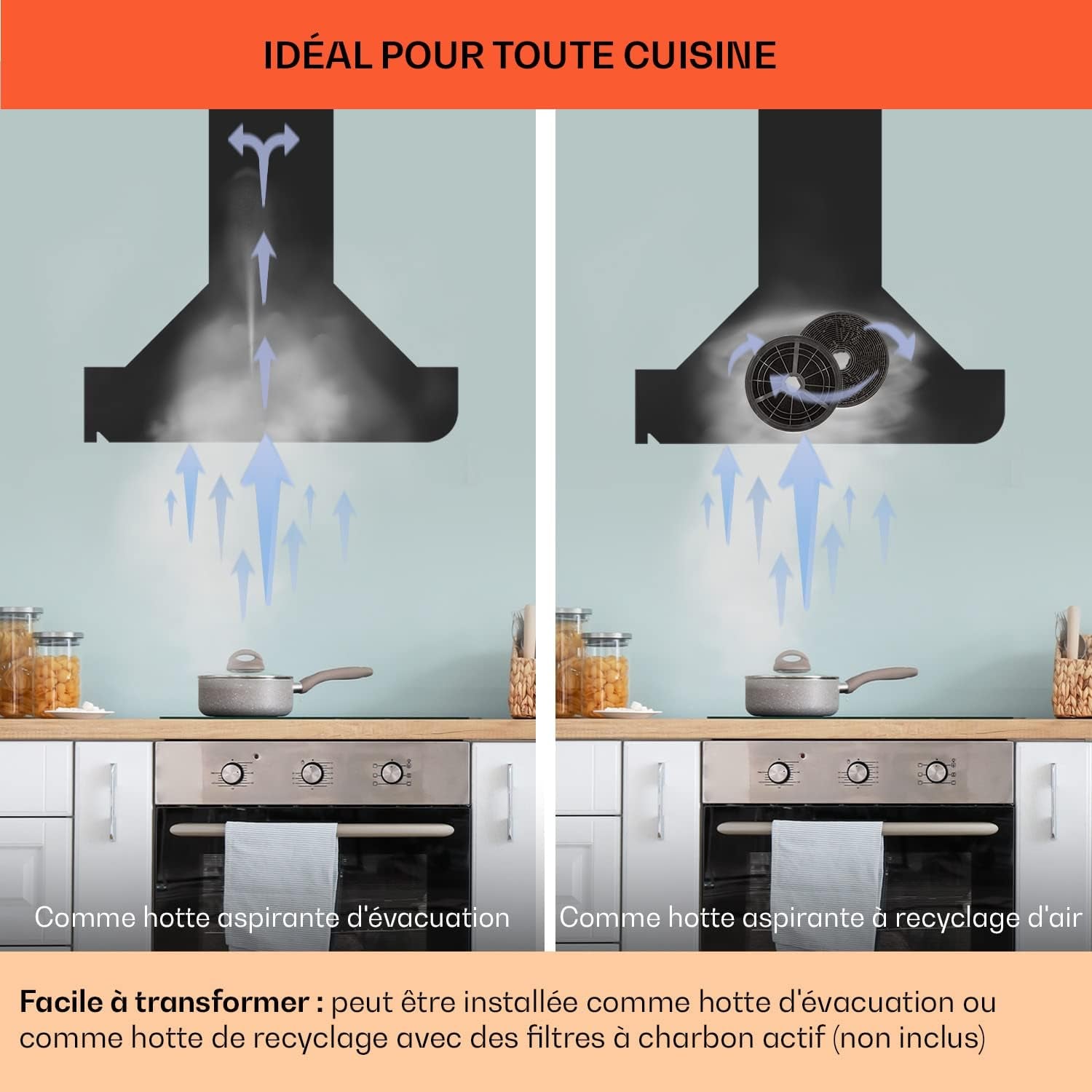 Victoria Hotte Aspirante 90 Cm - Hottes De Cuisine Avec Filtre En Aluminium, Débit D'Air Puissant 645M³/H, Eclairage LED, Extracteur D'Air Silencieux, Evacuation