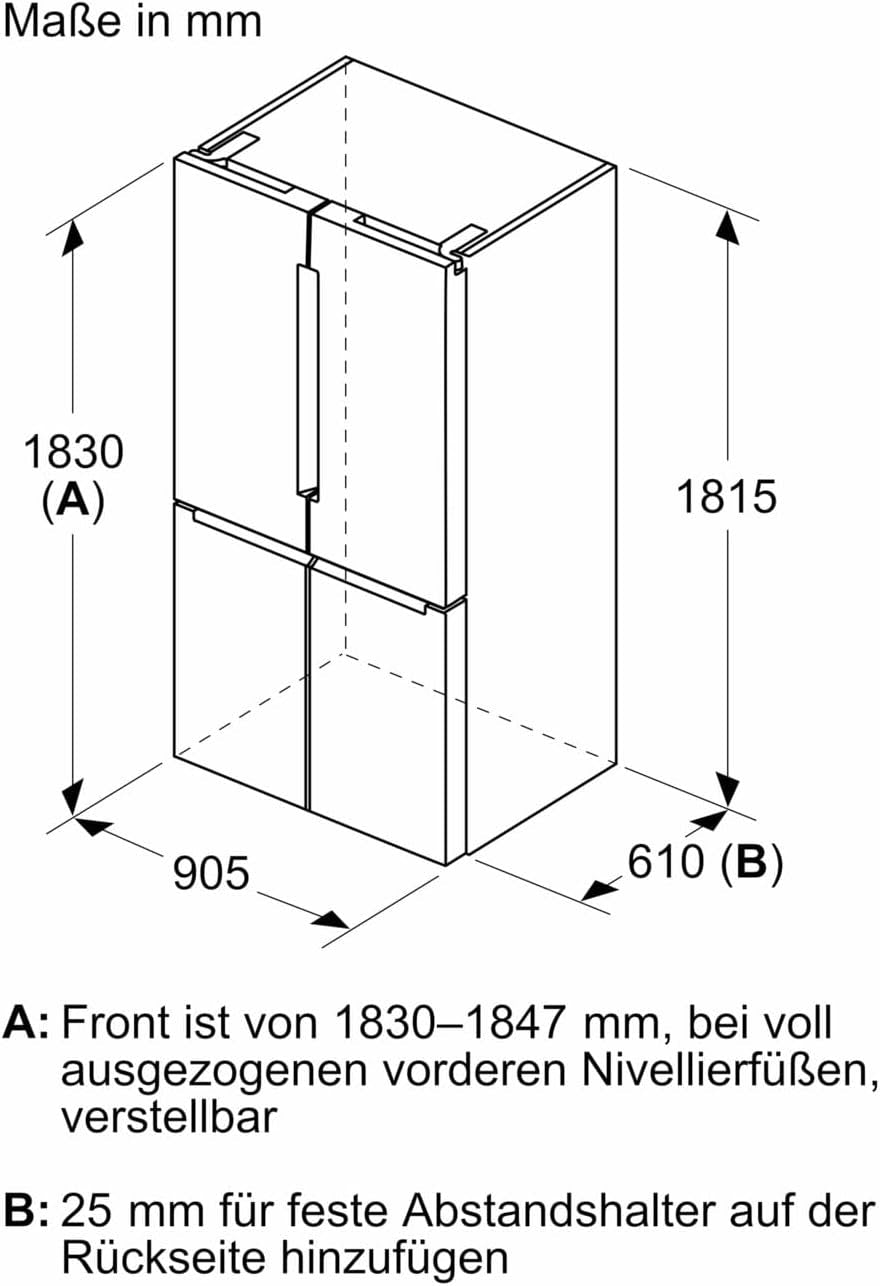 KFN96VPEA - Série 4 Réfrigérateur Multi-Portes Congélateur En Bas - 605 L - 183 X 91 (H X L) - Inox anti Trace De Doigts