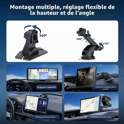 10.26" Écran Carplay Sans Fil Pour Apple Carplay & Android Auto, Écran Tactile HD Portable Car Play Voiture Avec 4K Dashcam / Caméra De Recul 1080P Avec Mirror Link, BT, Assistant Vocal, GPS, FM