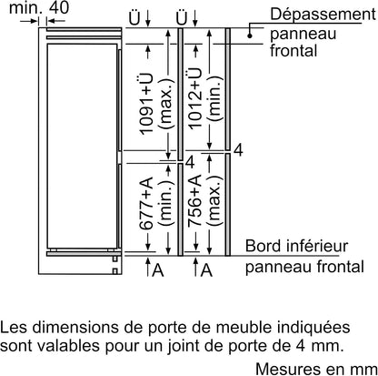 Bosch KIV86VSE0 Série 4 - Réfrigérateur Combiné, Encastrable, Éclairage LED | 177.2 X 54.1 Cm, 183 L, Vitafresh, Cool Airflow, Alarme Porte Ouverte, 30-35 Db