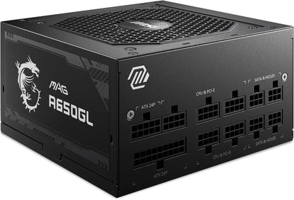 MSI MAG A650GL Alimentation Modulaire ATX, 80 plus Gold | 650W, Ventilateur FDB 120 Mm À Roulement Hydrodynamique, Full-Bridge LLC, Câbles Plats Noirs, Garantie 7 Ans