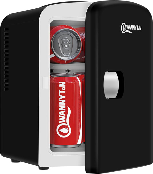 Mini Frigo Portable 4L, Mini Réfrigérateur Cosmétique, Mini Glacière Électrique, Fonction Froid/Chaud, Avec Câble AC 220V/ DC 12V Pour Voiture, Bureau, Chambre (Noir)