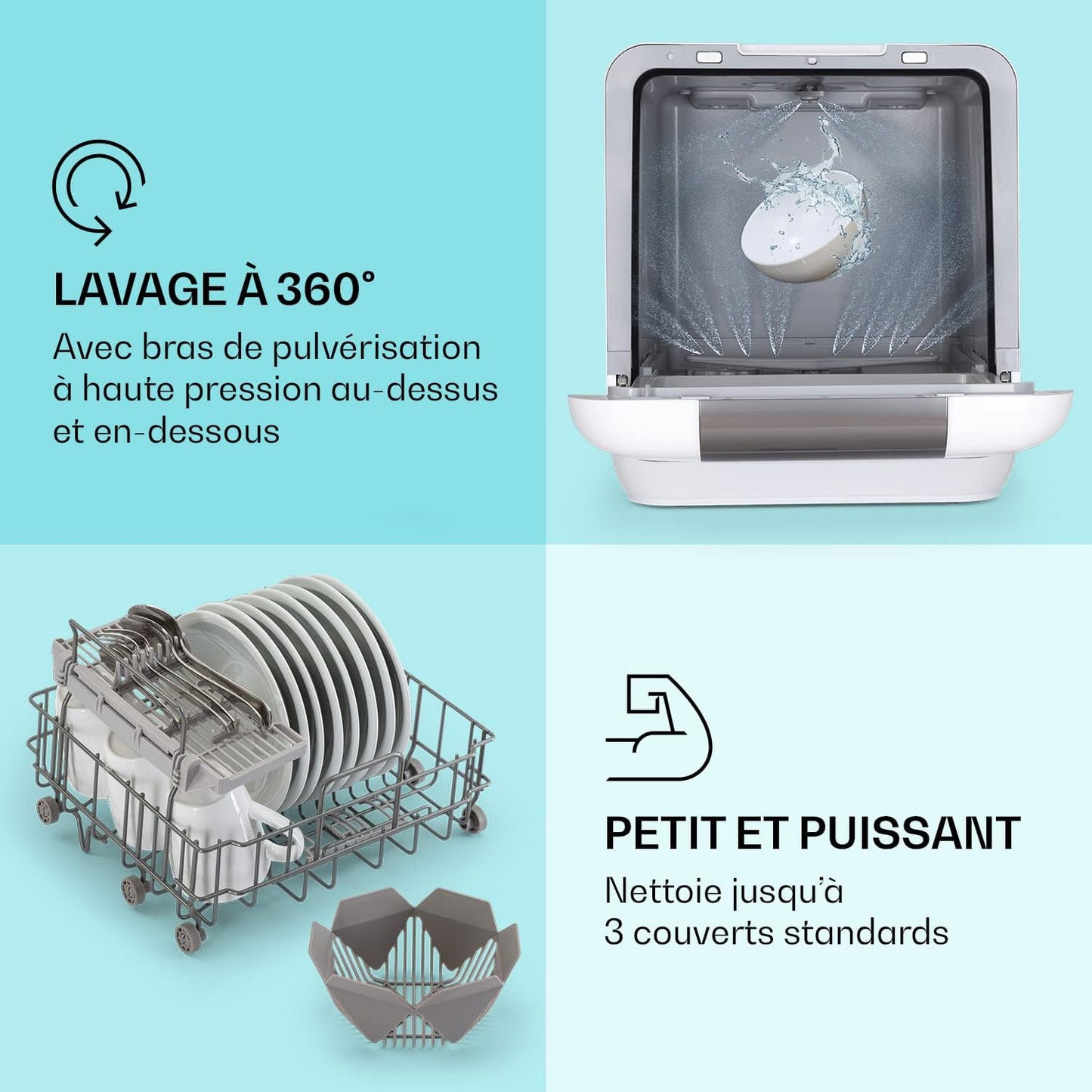 Mini Lave Vaisselle De 3 Couvert, Lave-Vaisselles Silencieux, 7 Programmes De Lavage, Petit Lave-Vaisselle De Table Compact, Lave Vaisselle Portable, Facile À Installer Pour Maison, Bureau