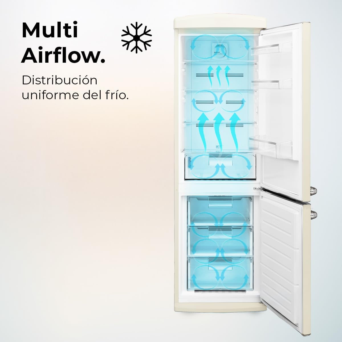 Réfrigérateur Combiné Rétro À Deux Portes 294 L Bolero Coolmarket Combi Origin 294 Beige. Hauteur 190 Cm Et Largeur 60 Cm, No Frost Total, Refroidissement Multiple, Ultra Fresh