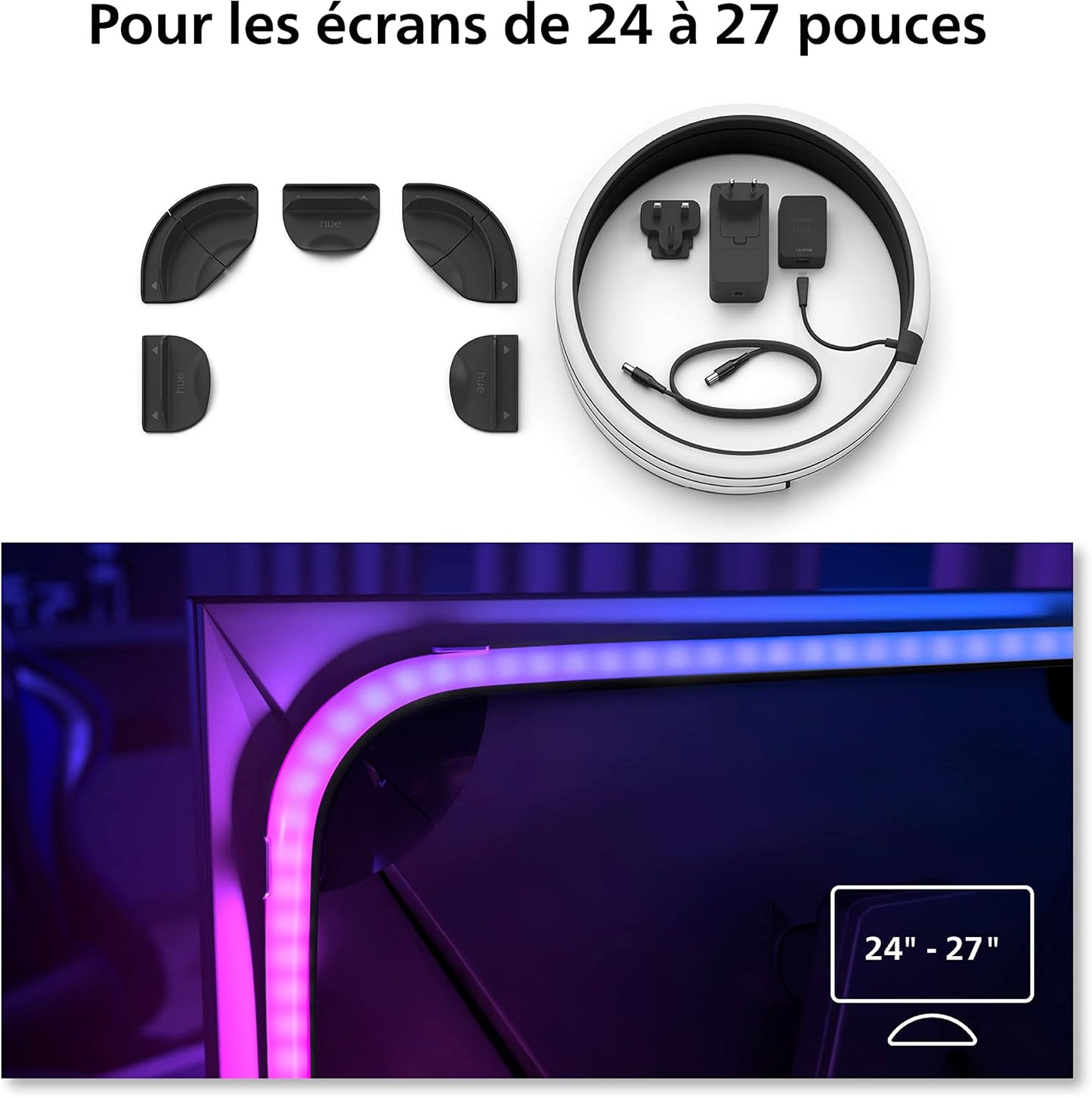 Philips Hue White and Color, Lightstrip Hue Play Gradient PC Pour Écran 24-27 Pouces, Synchronisation De La Lumière Avec Le Jeu Avec Hue Sync, Fonctionne Avec Alexa, Google Assistant Et Apple Homekit